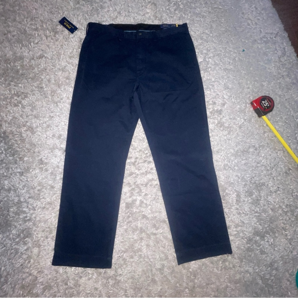 Navy Blue Pants Mens Chino Tapered Leg Flat Front Size 36W/30L